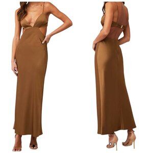 Significant Other Jacey Cutout Satin Maxi Dress Brown US 2 Evening Event